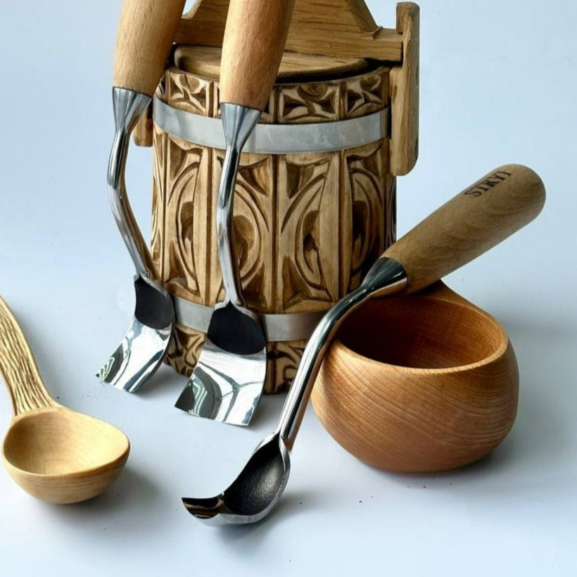 Bowl carving toolset of 3 large bent gouges STRYI Profi, kuksa gouges, bowl carving, gift for young man