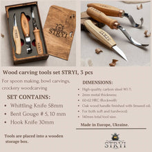 Load image into Gallery viewer, Spoon carving toolset, crockery woodcarving set  3 pcs STRYI Profi, carving tools, hook knife, spoon making