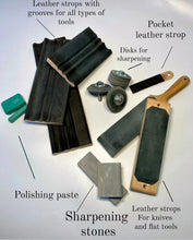 Load image into Gallery viewer, Profile Leather strop 40cm for sharpening, polishing, finishing knives, chisels, gouges