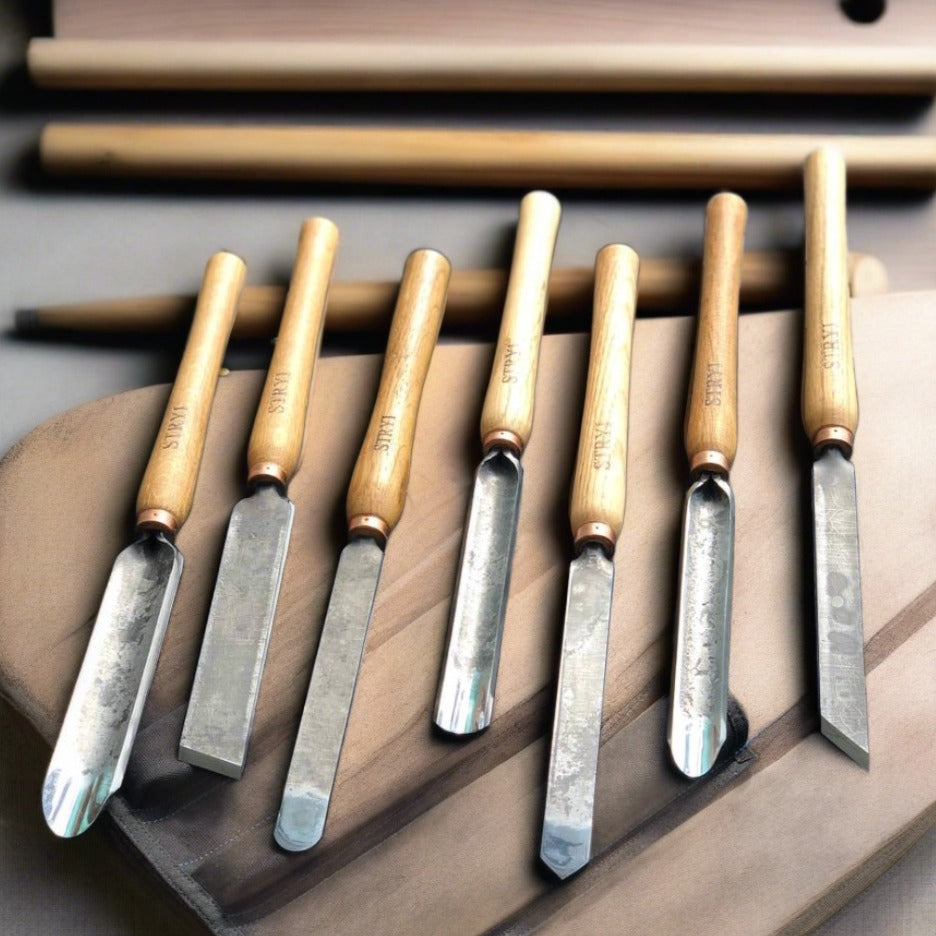 Wood turning tools, Skew chisel, Rounf scraper, Spindle gouge, Roughing ...