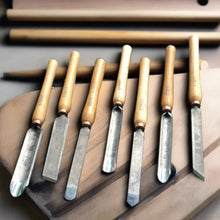 Laden Sie das Bild in den Galerie-Viewer, Wood turning toolset of 7 wood turning chisels STRYI Standart in roll-case, unpolished tools