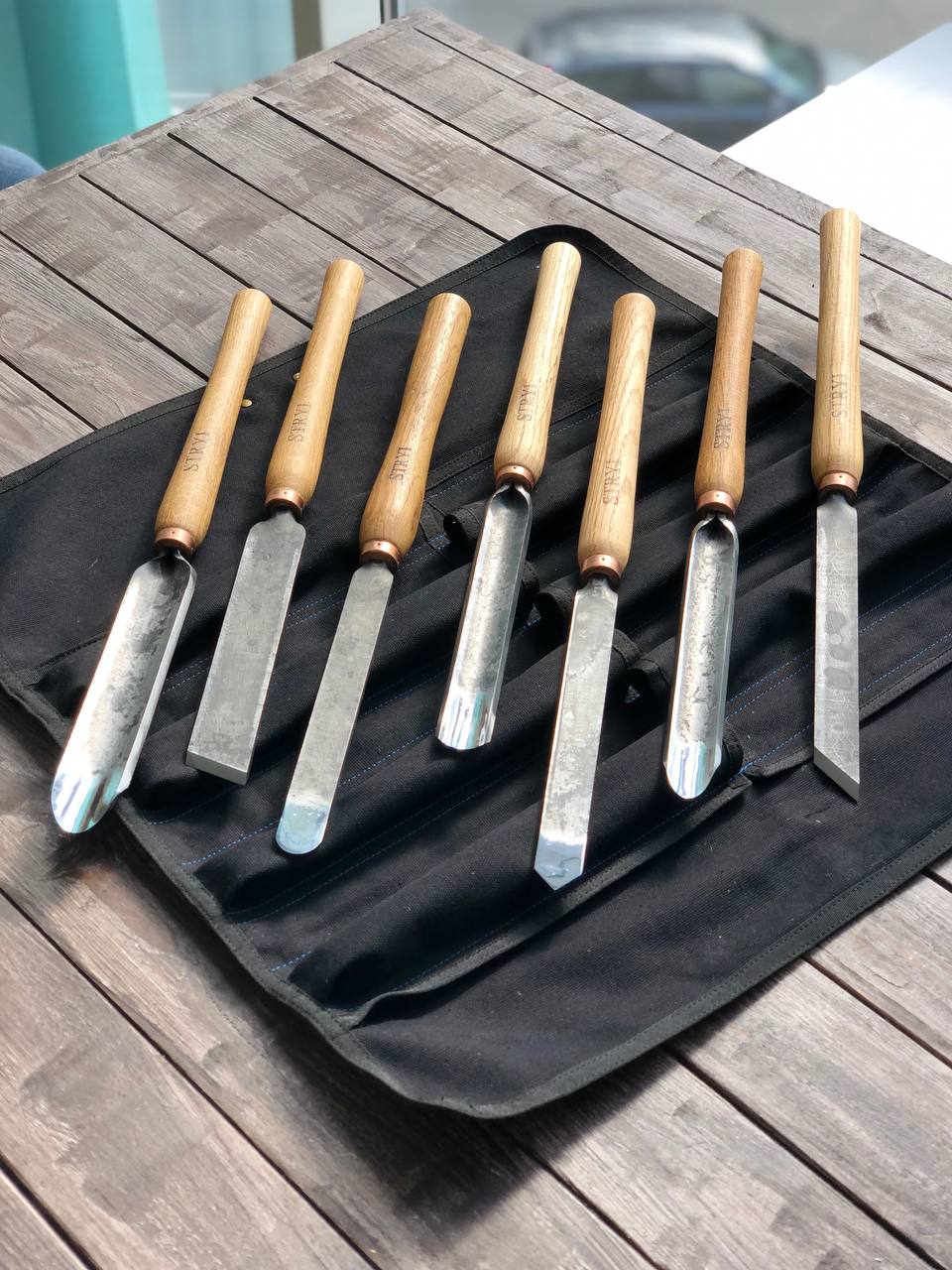 Wood turning toolset of 7 Wood Turning chisels STRYI Standart in roll-case, Woodturning kit, Gift for woodworker, Lathe Tools