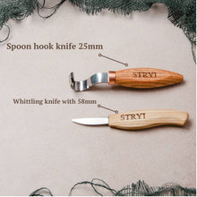 Cargar imagen en el visor de la galería, Juego de herramientas para tallar cucharas 2 piezas en caja de madera, STRYI Start