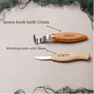Spoon carving tools set 2pcs in wooden box, STRYI Start, carving set for teenager, gift for junior boy
