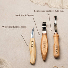 Cargar imagen en el visor de la galería, Juego de herramientas para tallar cucharas, juego de vajilla para tallar madera 3 piezas STRYI