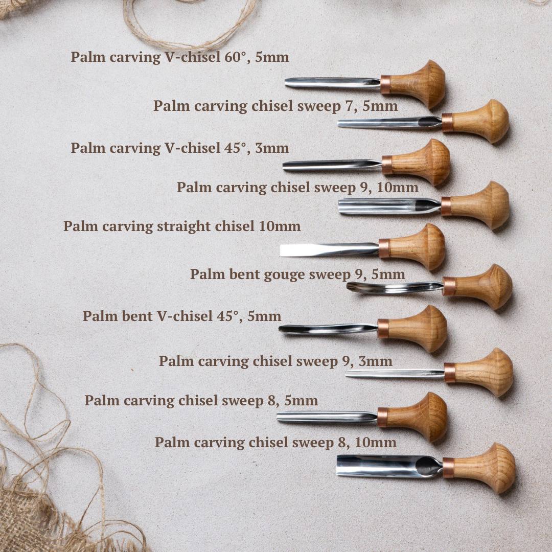 Palm carving tools set of 10 pcs, Gravers and burins STRYI Profi, Gift ready