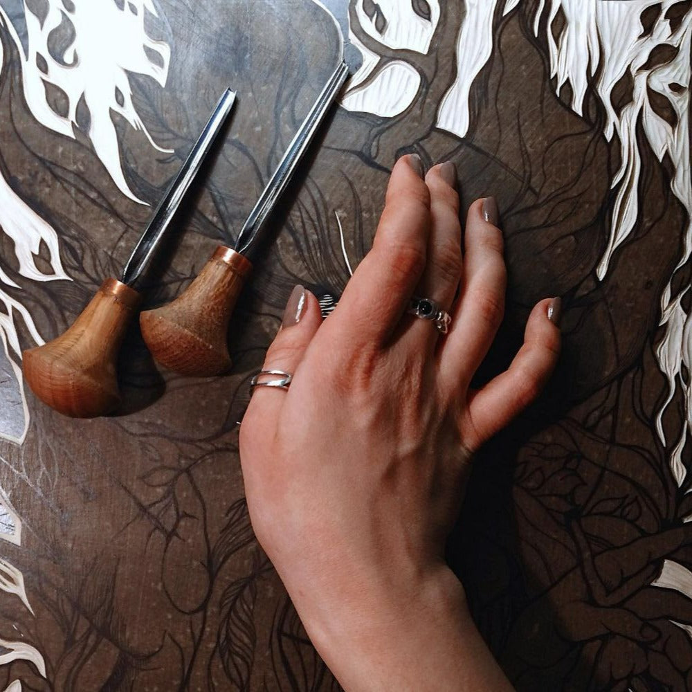 Detailliertes Relief-Schnitzset mit 6 Palmwerkzeugen STRYI Profi, Werkzeugset zum Linolschneiden und Schnitzen von Figuren