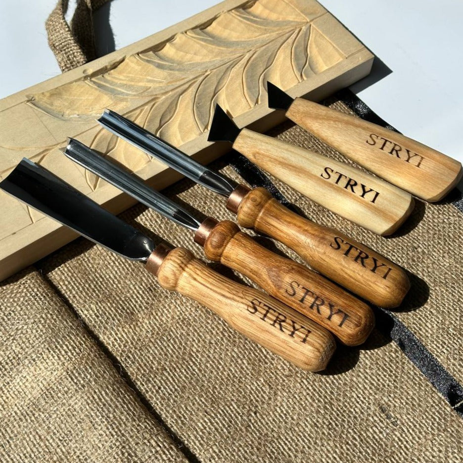 Basic wood carving toolset for relief carving, 5pcs STRYI Profi, Carving kit