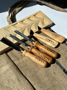 Basic wood carving tools set for relief carving, 5pcs STRYI Profi, carving tools, forged tools, carving chisels, carving set