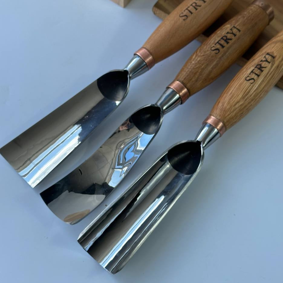 Sculpture tools set STRYI Profi 3pcs, Heavy-duty chisels set, Forged steel tools