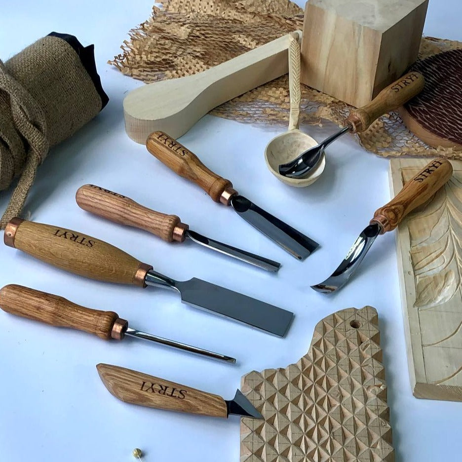 Holzschnitzwerkzeug-Set, 7-teilig, Meißel und Hohleisen, STRYI Profi, Werkzeuge für Holzschnitzerei, professionelle Schnitzwerkzeuge, Holzbearbeitungswerkzeug