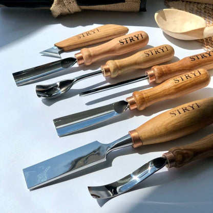 Wood carving kit 7 pcs, Chisels and Gouges  STRYI Profi, Versatile Carving Set