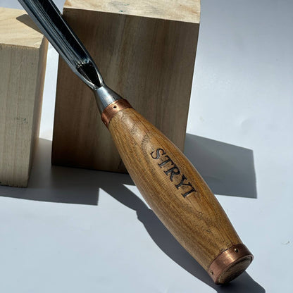 Large sculpture chisel, V-tool 60 degrees 15mm, heavy duty gouge STRYI Profi, wood carving chisel