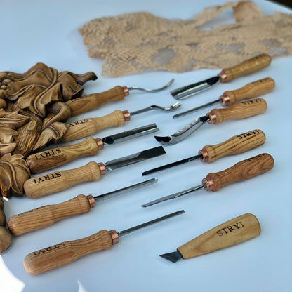 Wood carving kit STRYI Profi 12 pcs, versatile toolset