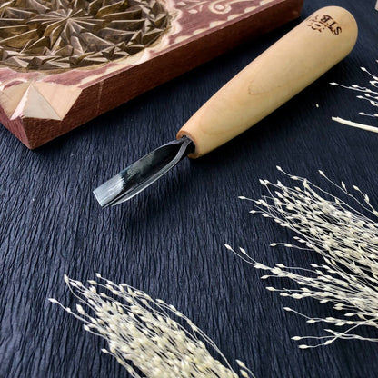 Cincel recto corto con separación en V con bisel oblicuo STRYI-AY Profi para tallado de virutas, herramientas de tallado de madera, cuchillo detallado de virutas de tallado de madera