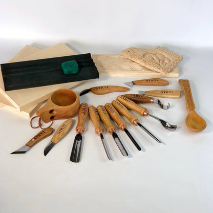 Vielseitiges Werkzeugset für die Holzschnitzerei, 12-tlg. Meißel und Hohleisen STRYI Profi, Werkzeuge für die Holzschnitzerei, professionelle Schnitzwerkzeuge, Holzbearbeitungswerkzeug