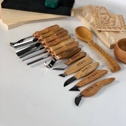 Juego de herramientas versátiles para tallar madera, 12 piezas, cinceles y gubias STRYI Profi, herramientas para tallar madera, herramientas profesionales para tallar, herramienta para trabajar la madera