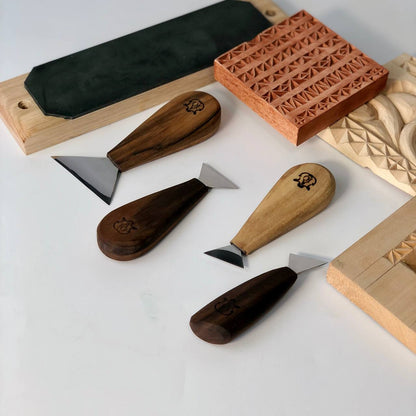 Wood carving Knives set, Swallowtail knives in roll-case, Triangle knives