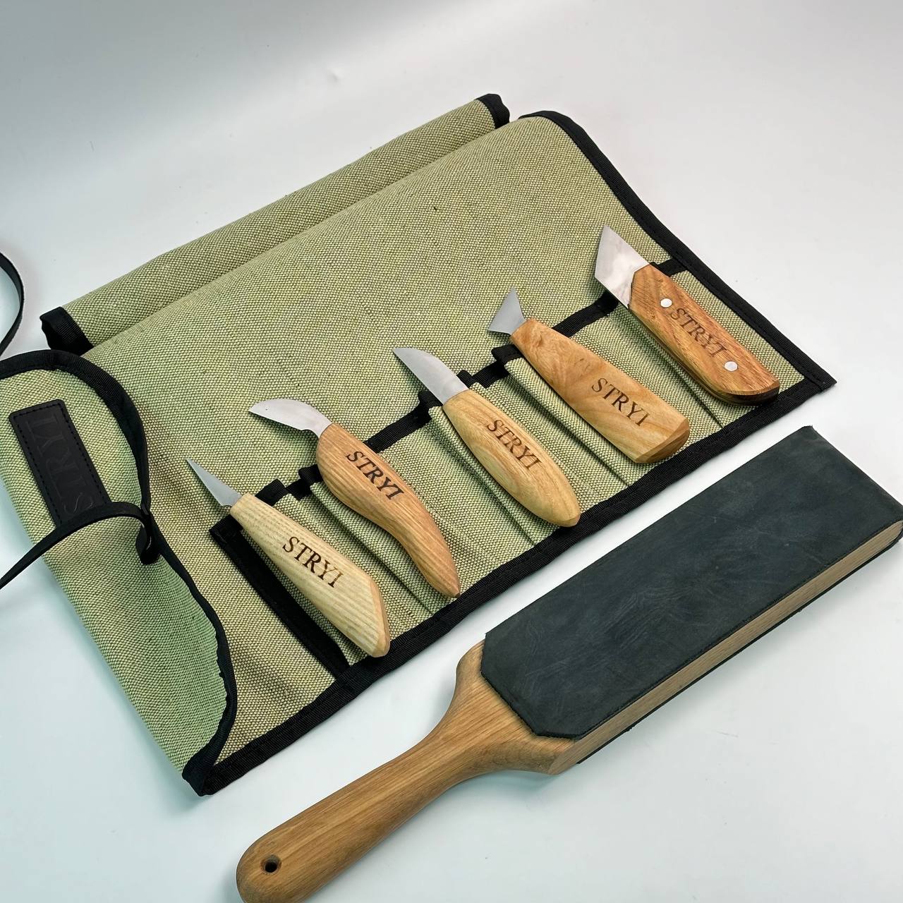 Wood carving knives set 5pcs in tarpaulin case STRYI, Stryi Carving knives