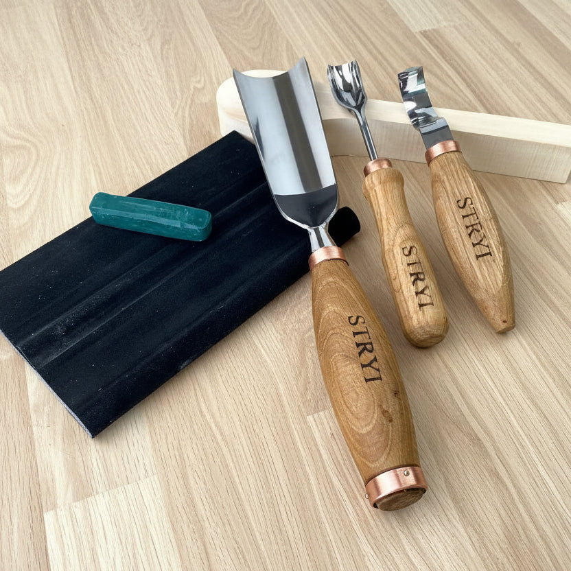 Kuksa, 3-teiliges Schnitzwerkzeug-Set mit Löffel und Tasse, STRYI Profi