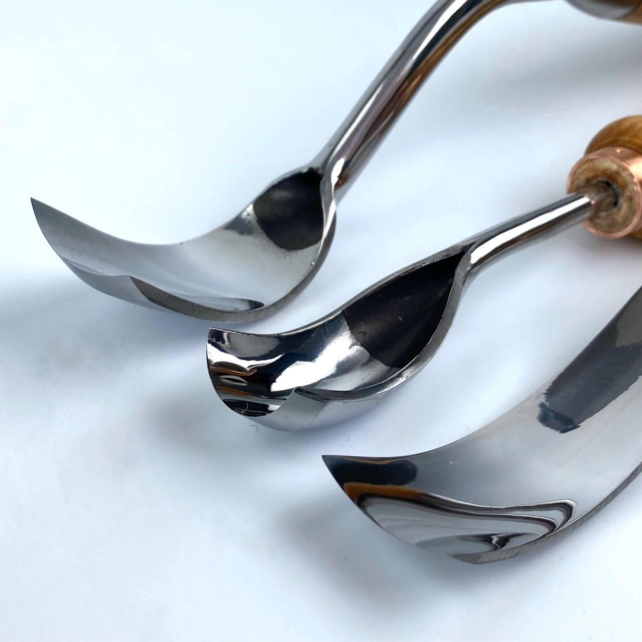 Set of 3 Bent Gouges STRYI Profi for Spoon &Bowl Carving