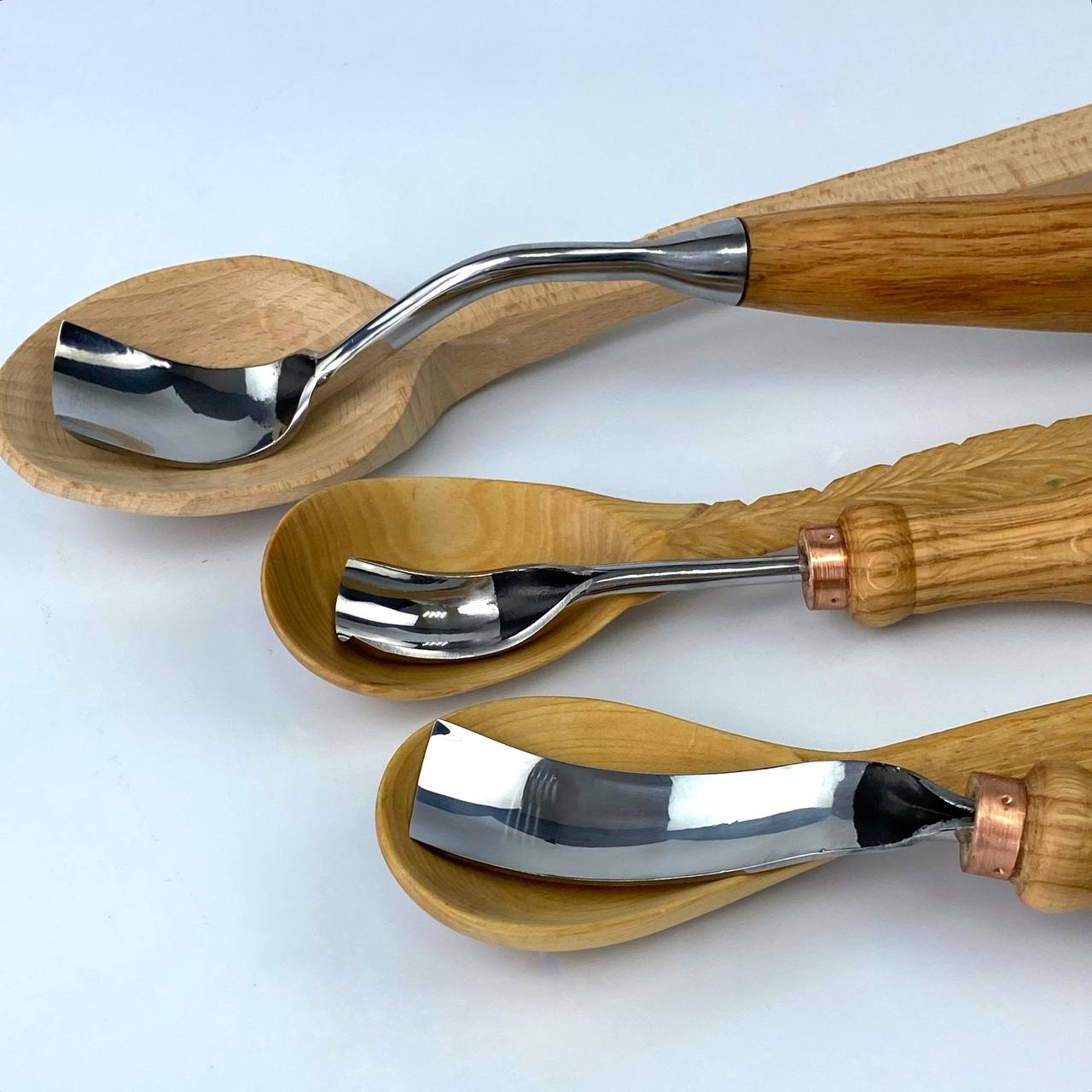 Set of 3 Bent Gouges STRYI Profi for Spoon &Bowl Carving