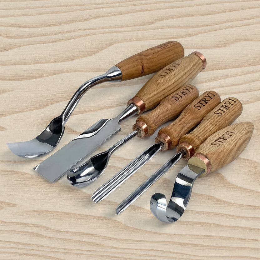 Komplettes Werkzeugset STRYI Profi zum Löffel- und Kuksa-Schnitzerei, Geschmiedete Werkzeuge