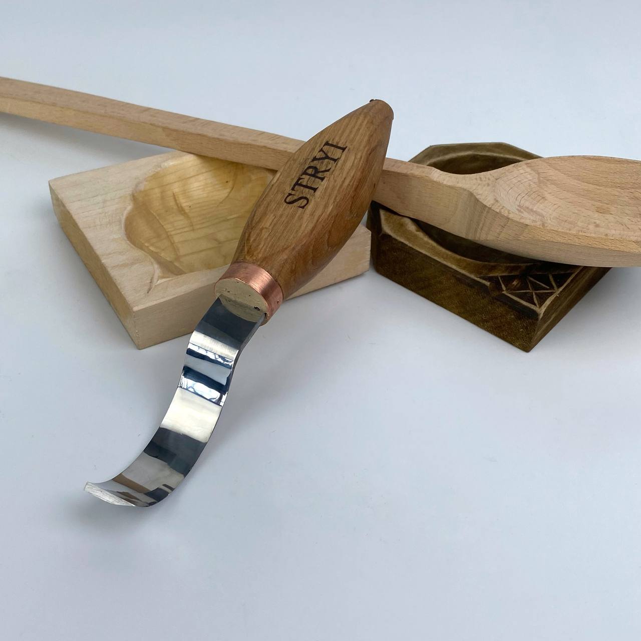 Löffelschale Kuksa Tranchierhakenmesser 50mm STRYI Profi, Hakenmesser, Löffeltranchiermesser, Tranchierplatten