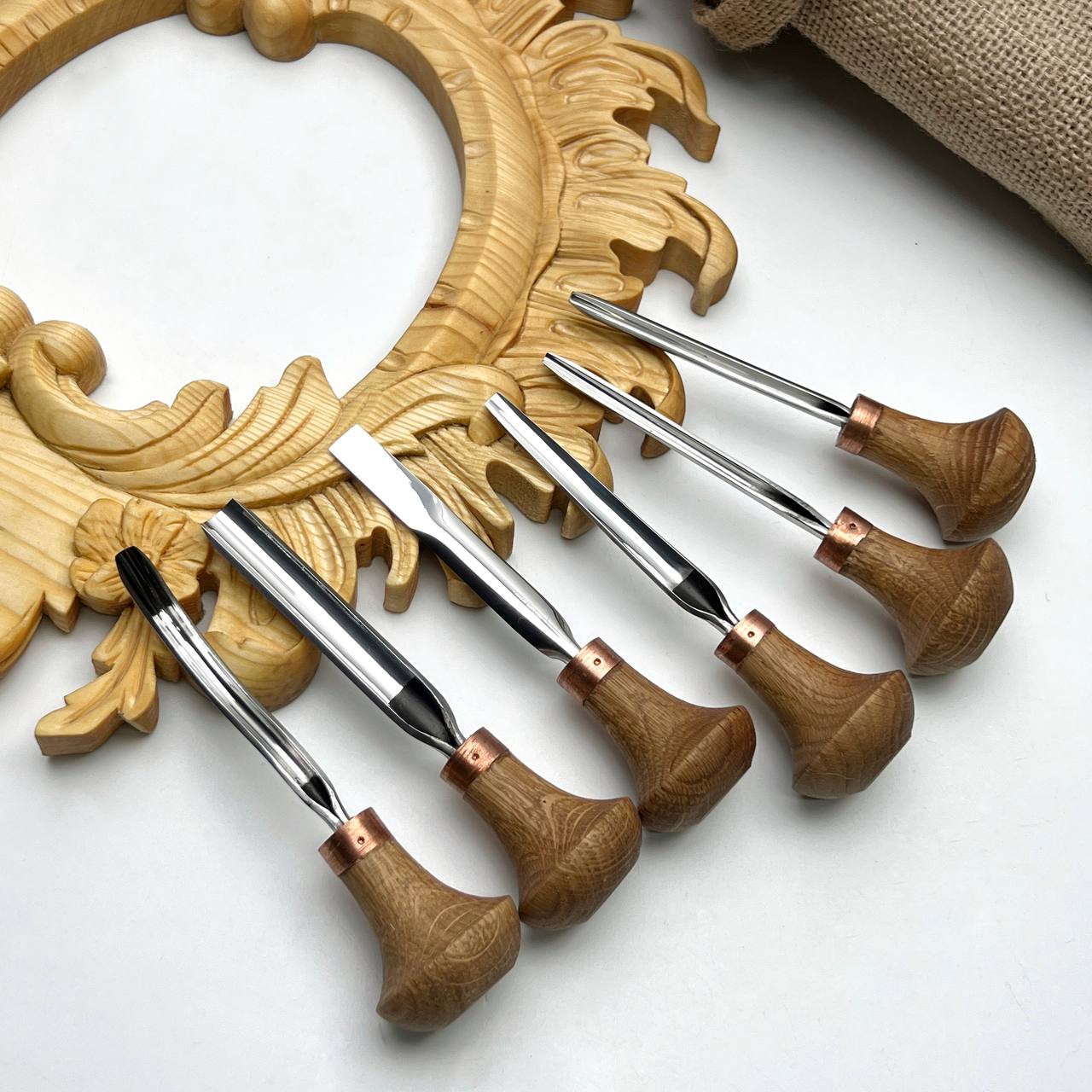 Detailed relief carving set of 6 palm tools STRYI Profi, Toolset for Linocuttting, Whittling figurines