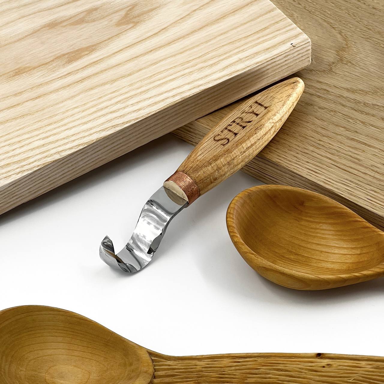 Cuchillo de gancho de cuchara STRYI Profi, cuchillos de gancho de talla Bowl y Kuksa, herramienta de tallado de cuchara, herramientas de tallado de madera, gubia de cincel, cuchillo forjado a mano, herramienta artesanal