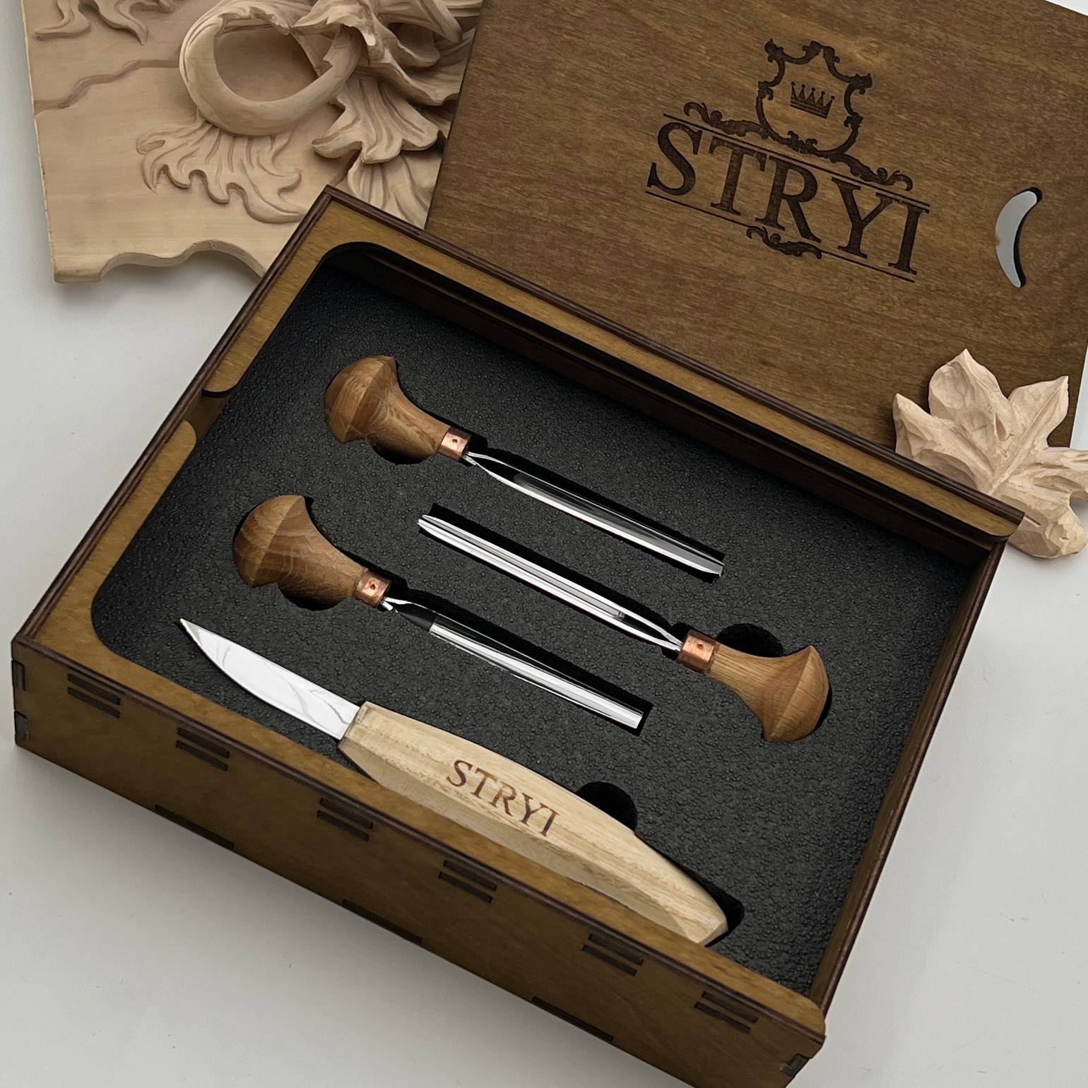 Basic wood carving figure tools set 4pcs STRYI wood carving tools, Сarving kit, Set for whittling figures