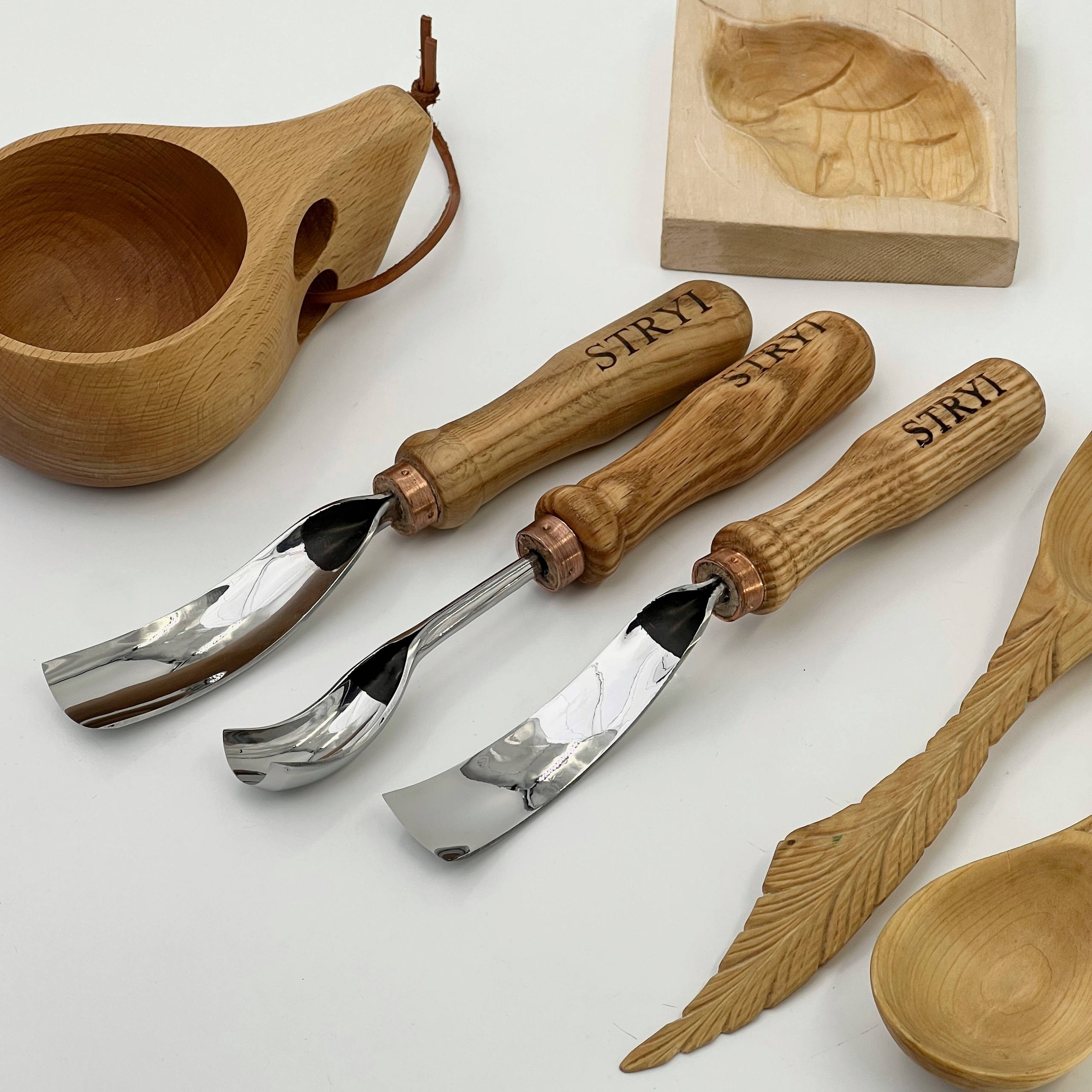 Set of 3 Bent Gouges STRYI Profi for Spoon &Bowl Carving