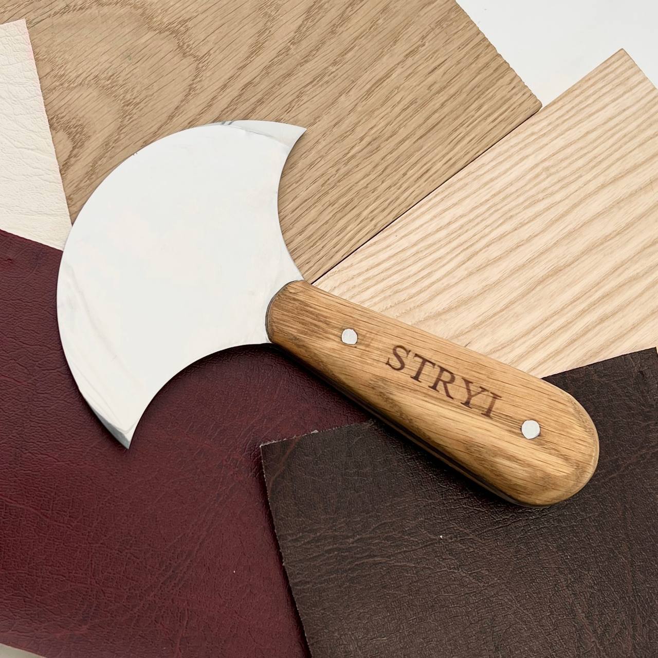 STRYI Profi Leather Round Knife, Half-moon knife for leather cutting