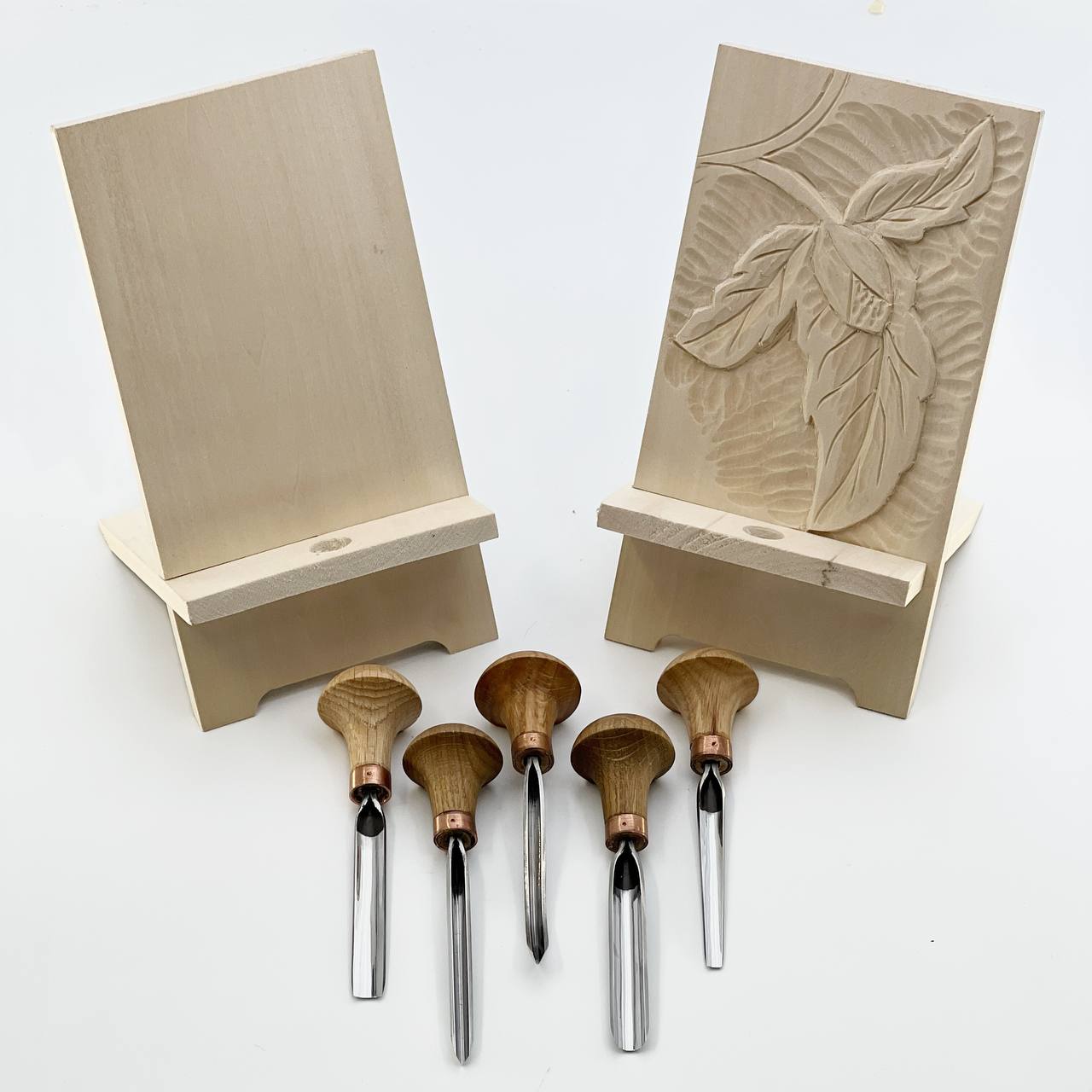 Palm carving set STRYI Profi, 5pcs, Toolset for Linocuttting, Relief carving, DIY phone stand