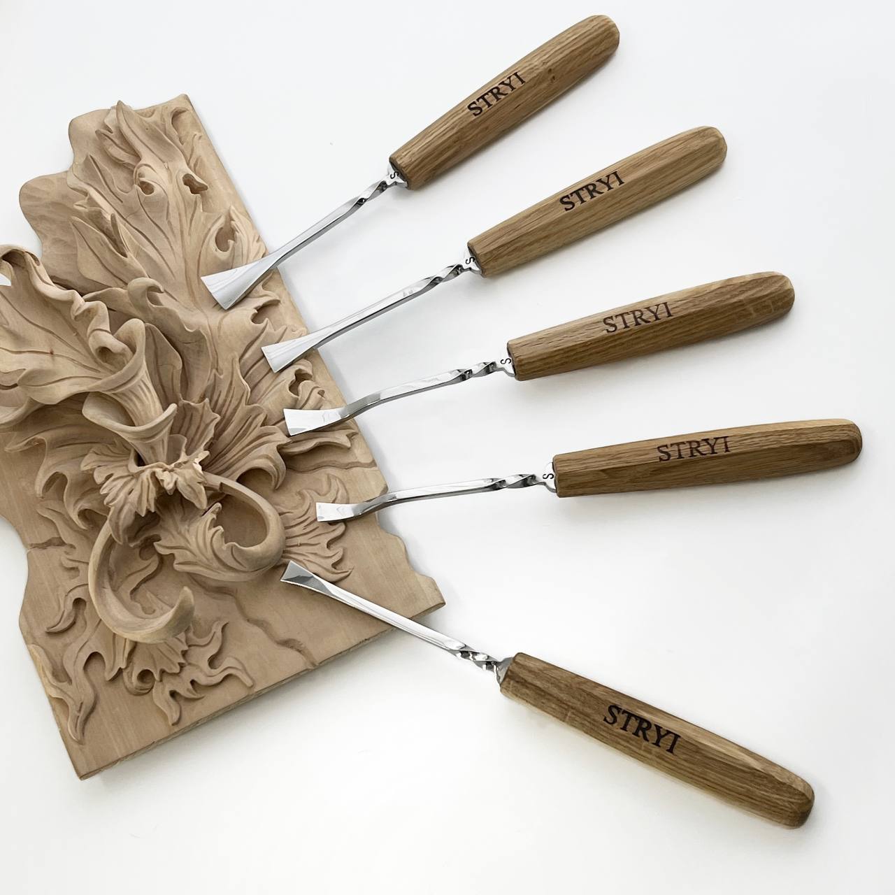 Fishtail Gouges set STRYI MAESTRO, Detailing Chisels set, Relief carving