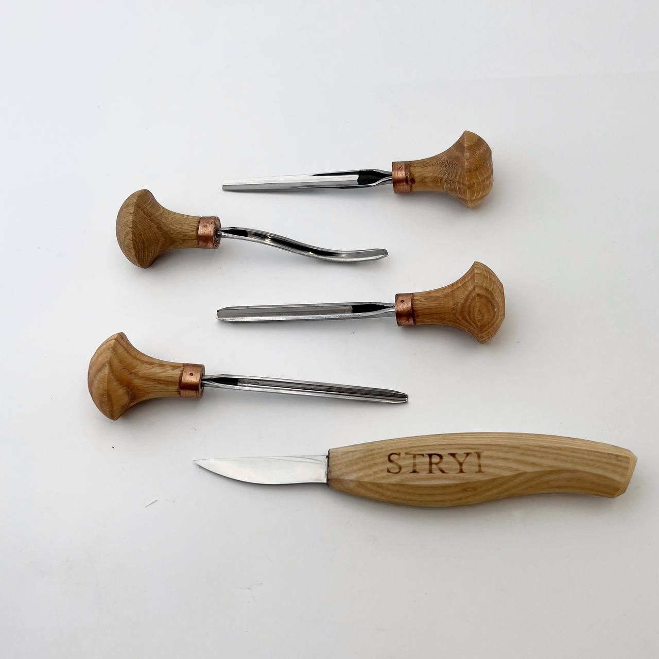 Schnitzwerkzeug-Set 5-tlg. im Rollkoffer STRYI, Schnitzfiguren