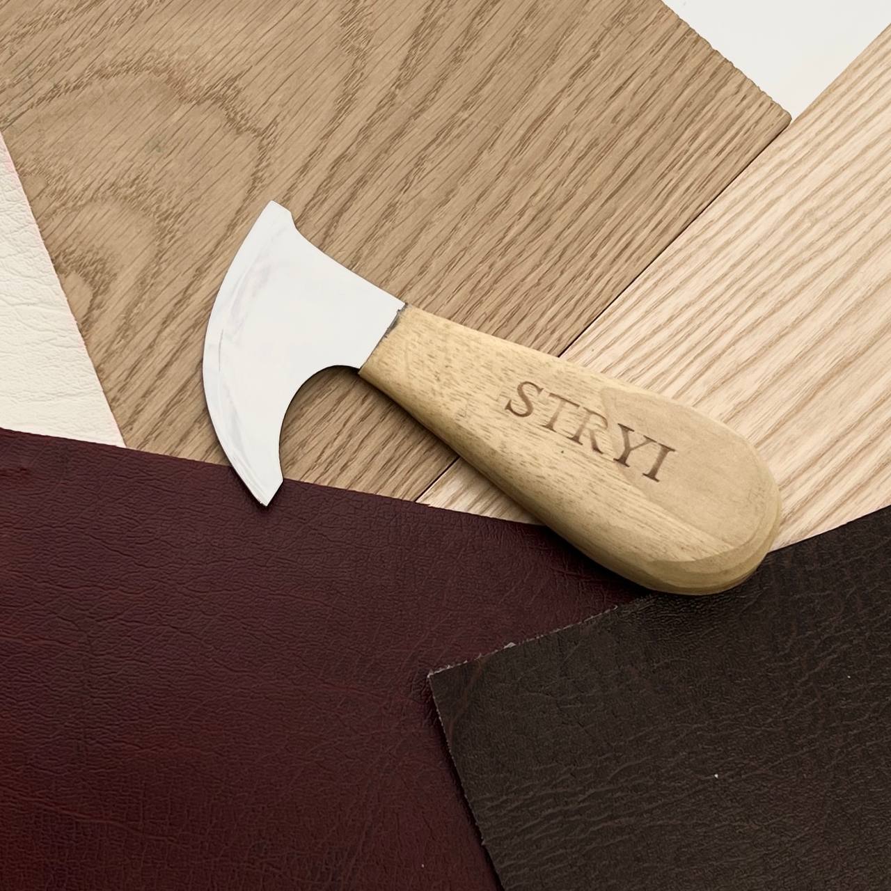 Unique Half Leather Blade Knife for Leatherworking STRYI Profi