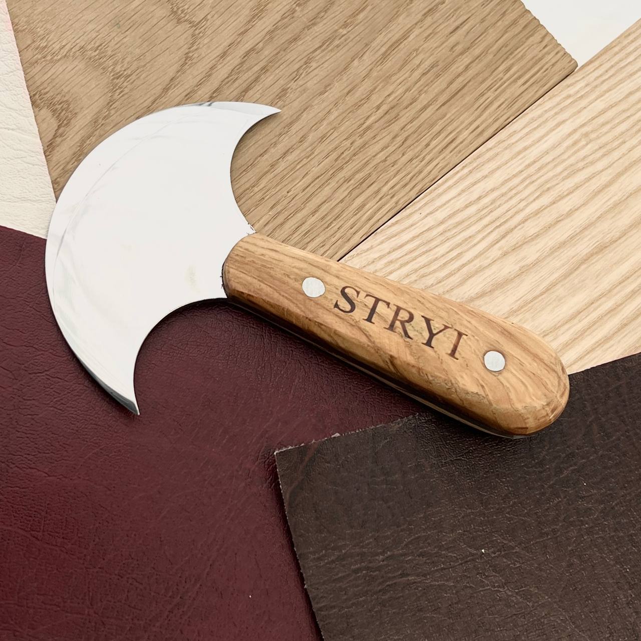 STRYI Profi Leather Round Knife, Half-moon knife for leather cutting