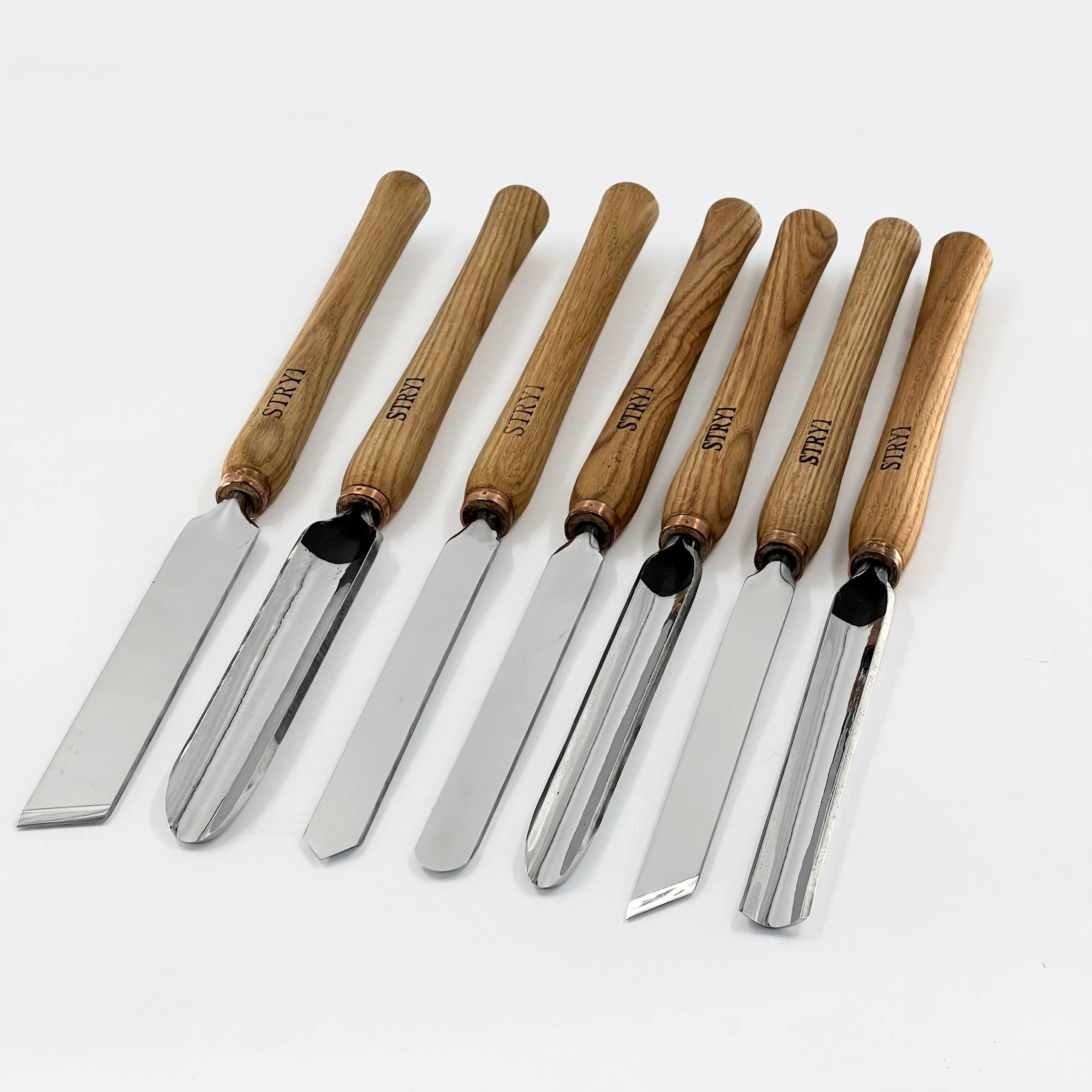 Wood carving set of 7 Wood turning tools STRYI Profi in roll-case, Lathe tools