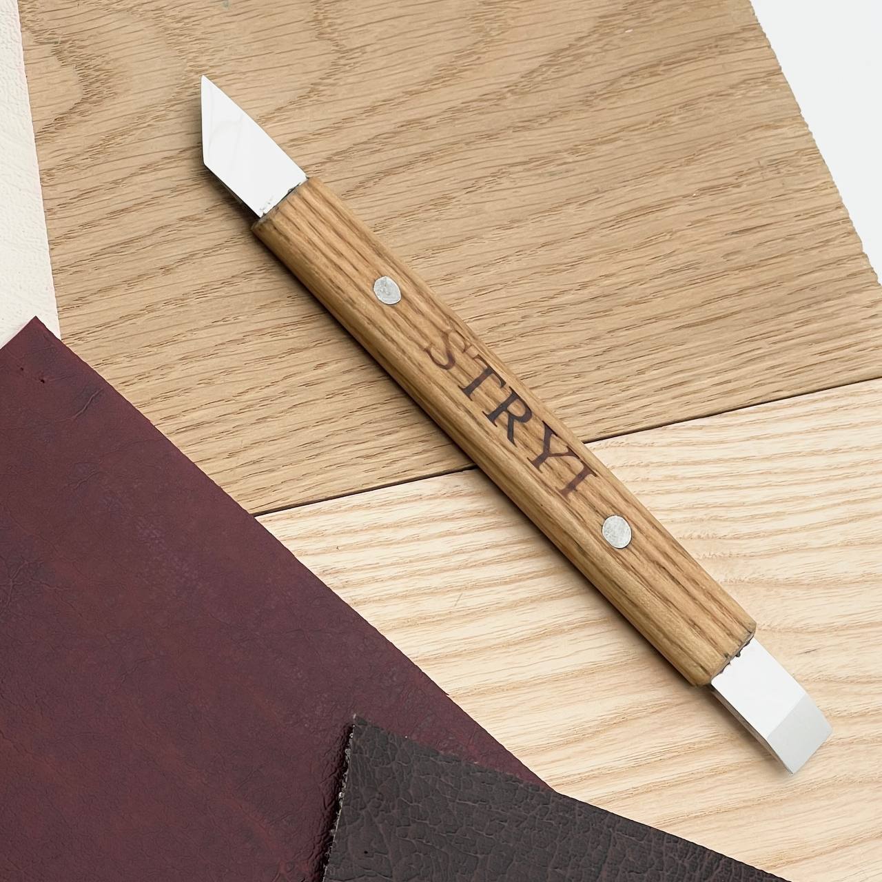 Leather Cutting Knife STRYI Profi with dual blade, Double-blade tool, Skewed knife for leather processing, Leather craft knife