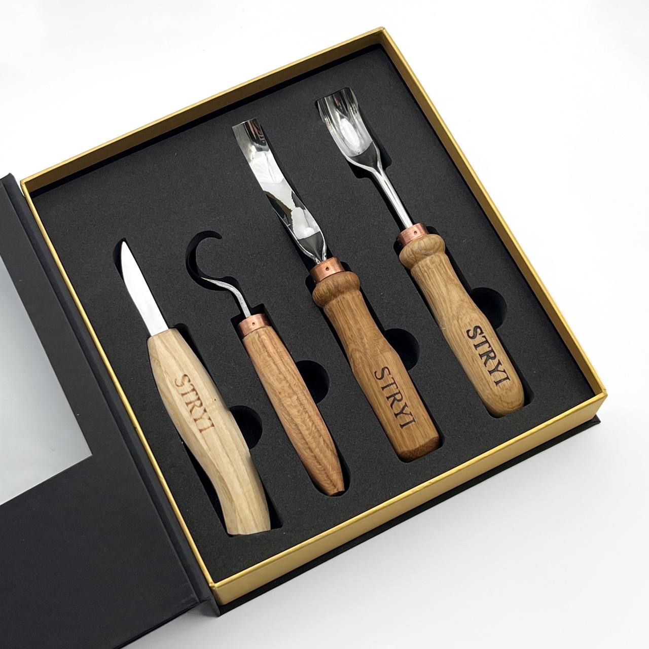 Bowl & Spoon Carving Kit: 4pc Set for Kuksa, Bowls & Spoons, Ready-to-Gift 5pcs STRYI Profi in deluxe gift box