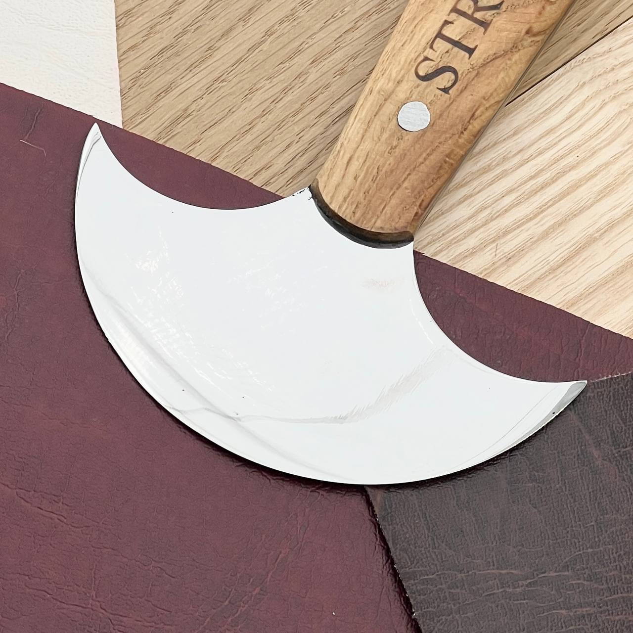 STRYI Profi Leather Round Knife, Half-moon knife for leather cutting