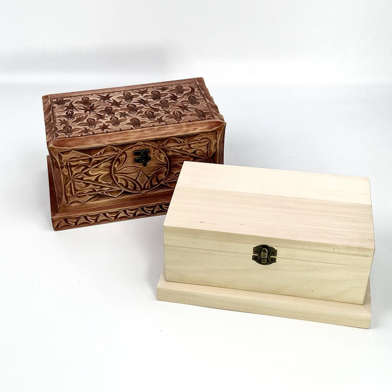 Wooden Blank Jewelry Box for Carving and Decoupage, Basswood Craft Box for Chip Carving, Geometric Patterns, Handmade Gift