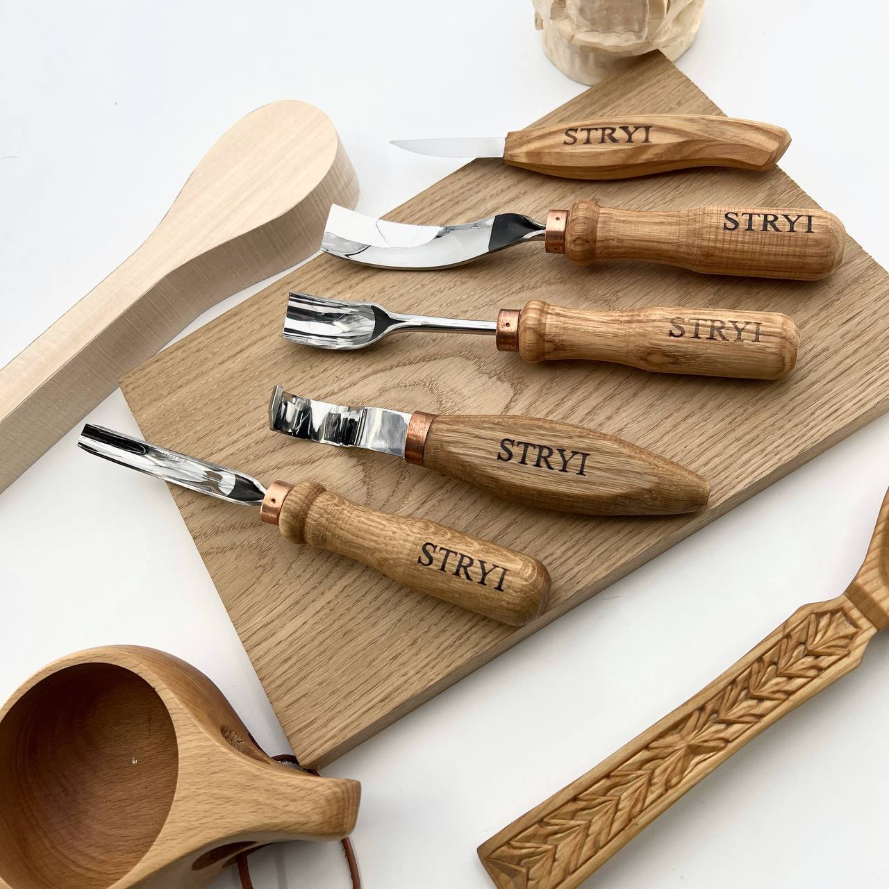 Spoon carving toolset 5pcs STRYI Profi in wooden gift box, Kuksa gouges, Bowl carving, Gift ready
