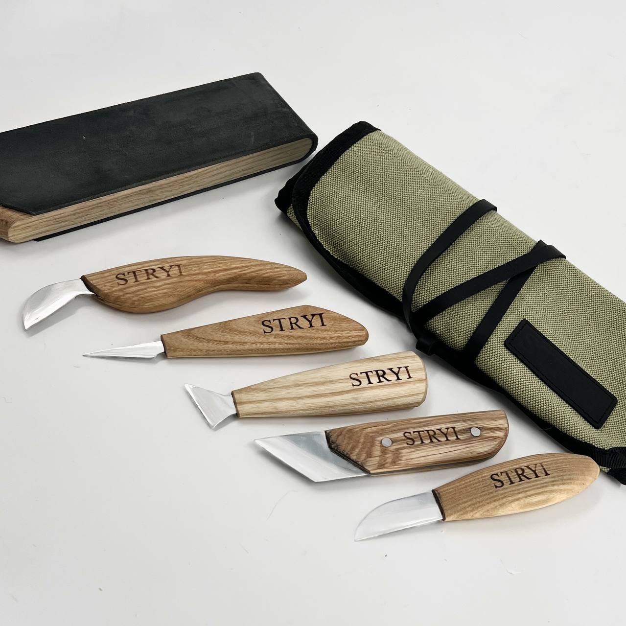 Juego de cuchillos para tallar madera, 5 piezas en estuche de lona STRYI
