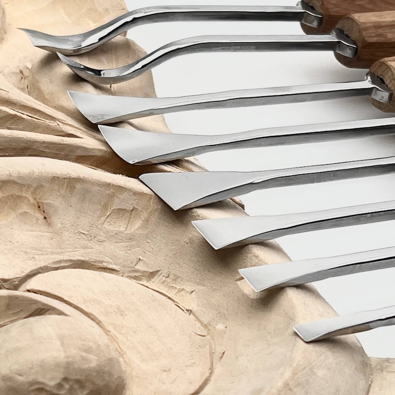 Fishtail Gouges set STRYI MAESTRO, Detailing Chisels set, Relief carving