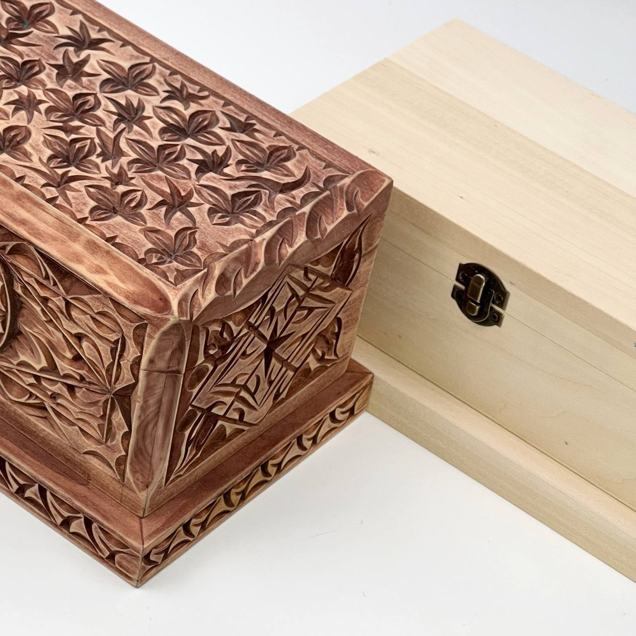 Wooden Blank Jewelry Box for Carving and Decoupage, Basswood Craft Box for Chip Carving, Geometric Patterns, Handmade Gift