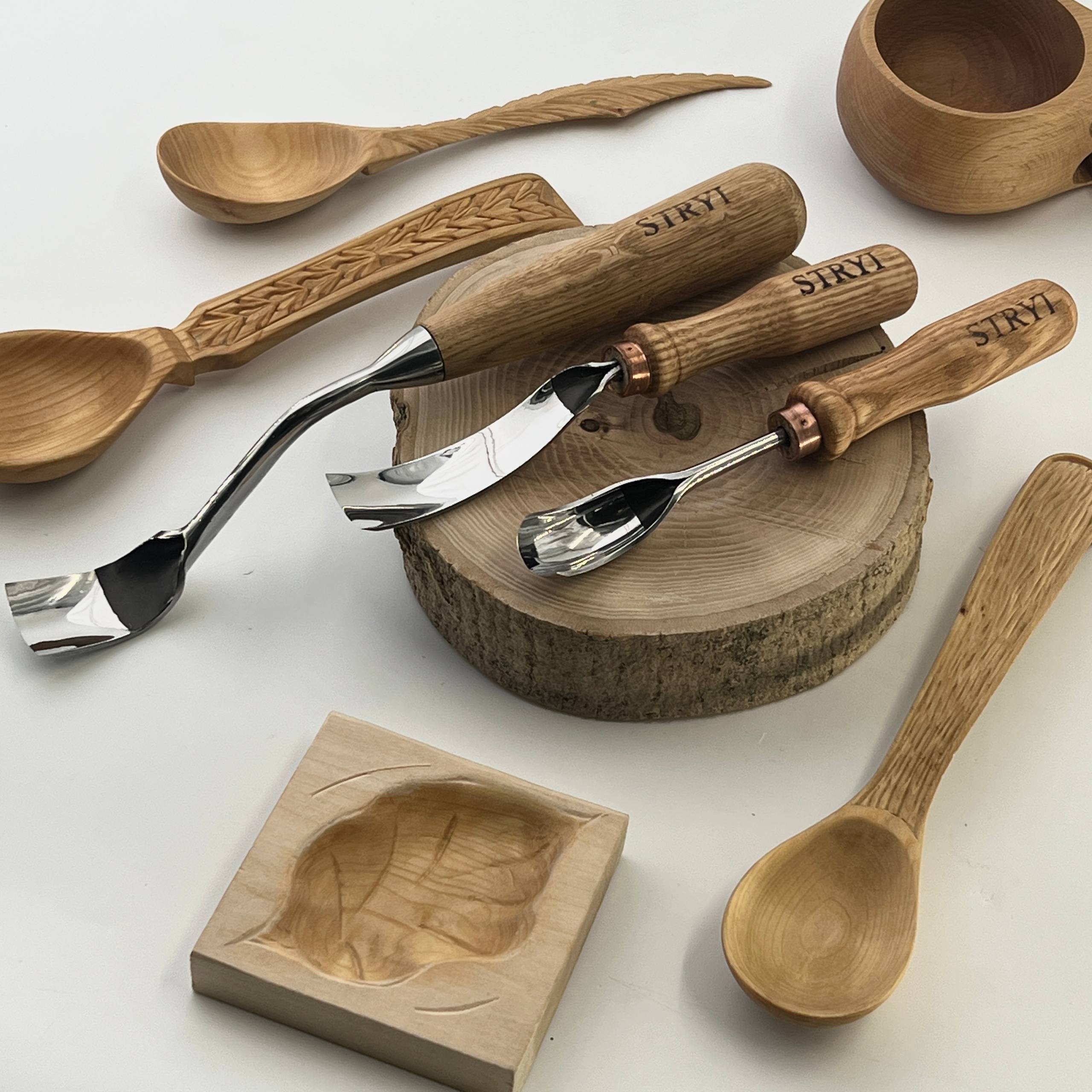 Set of 3 Bent Gouges STRYI Profi for Spoon &Bowl Carving