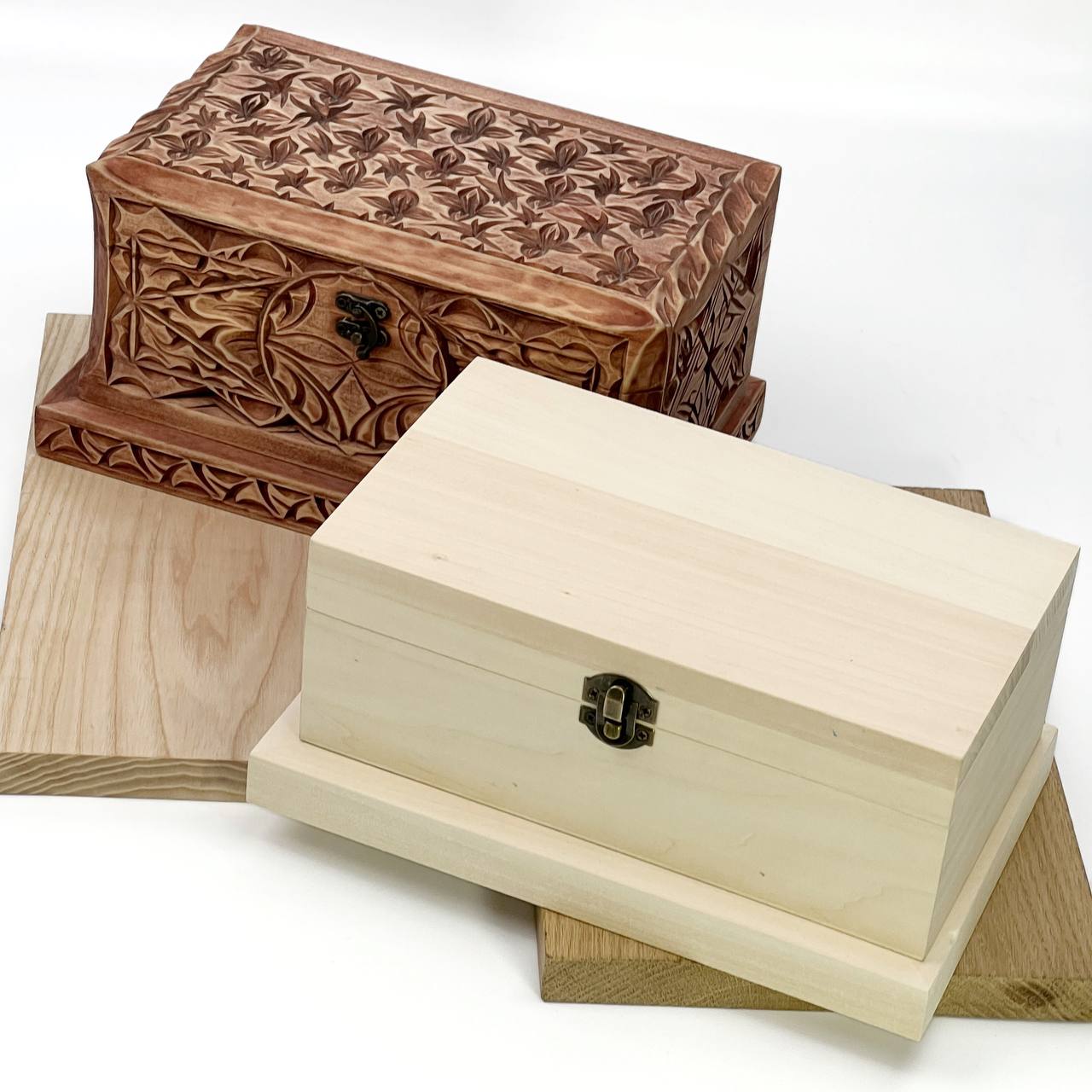 Wooden Blank Jewelry Box for Carving and Decoupage, Basswood Craft Box for Chip Carving, Geometric Patterns, Handmade Gift