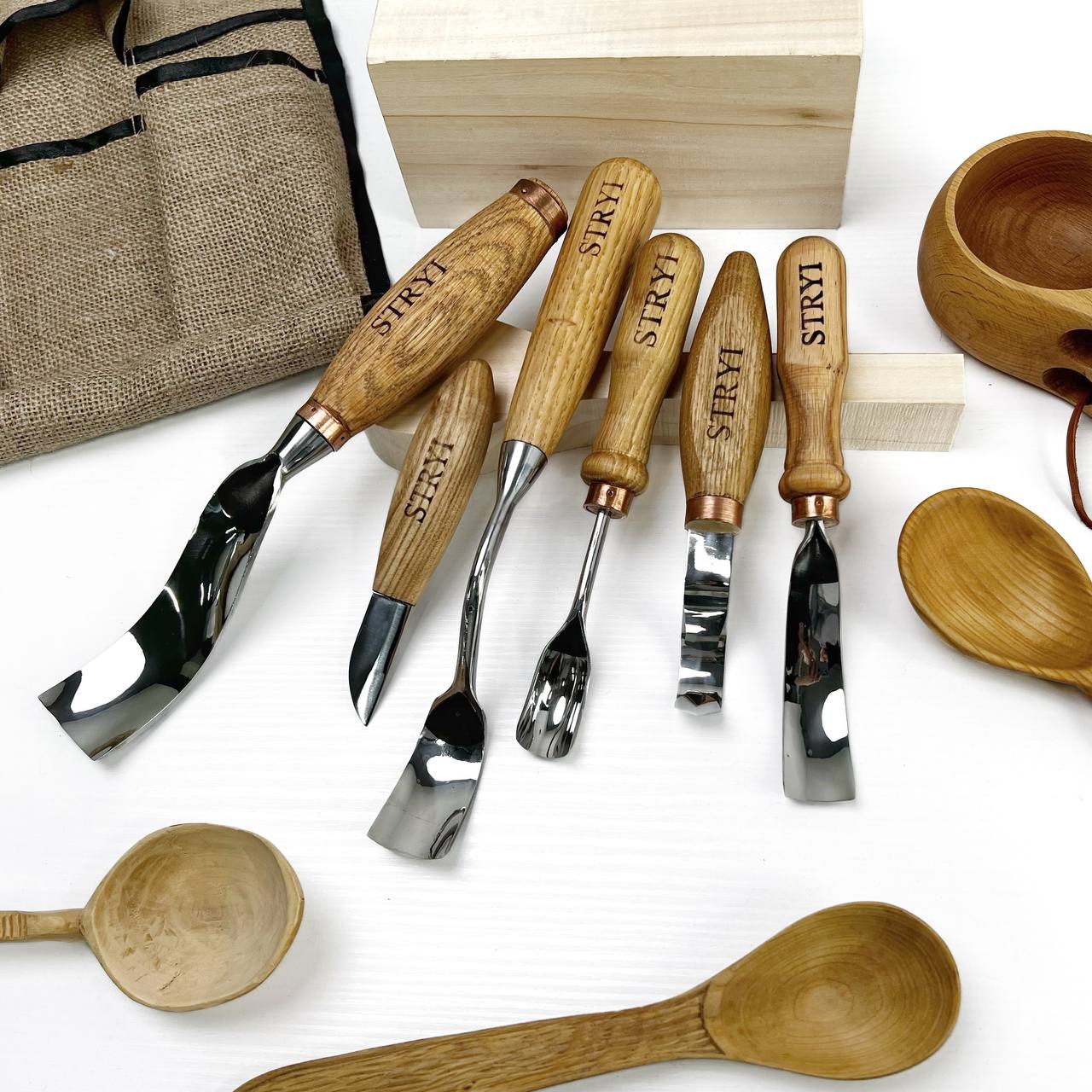 Bowl carving kit 6 pcs STRYI Profi, Bowl Gouges set, Spoon carving tools
